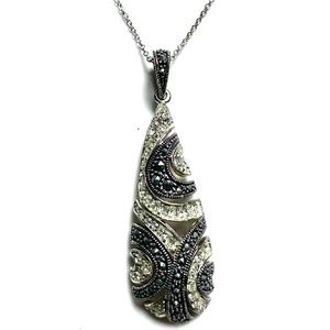 Sterling Silver, Marcasite & Crystal Teardrop Necklace